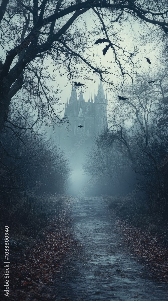 Obraz premium Eerie Foggy Halloween Background Illustration