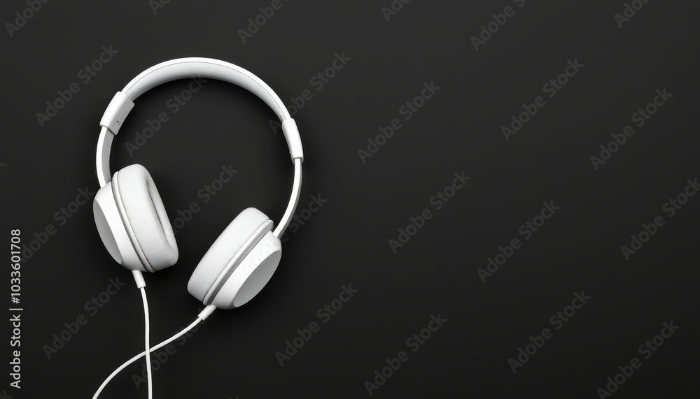 Stylish White Headphones on Black Background Stylish White Headphones on Black Background