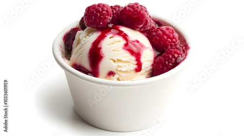 Delicious Russian Plombir Ice Cream with Raspberries photo