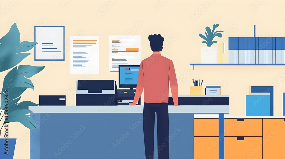 Man Working at a Desk in a Modern Office Man Working at a Desk in a Modern Office
