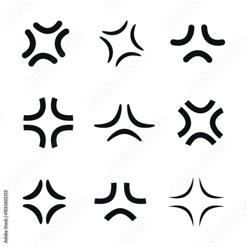 Anime anger symbol collection. Angry anime icon set. Vector illustration