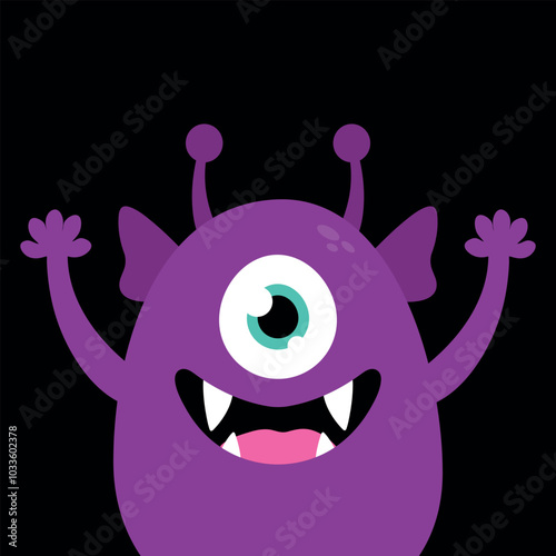 Cute cartoon monster. Funny purple monster face in childish style. Vector illustration