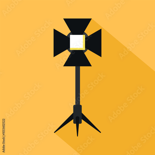 Spotlight stage lightning icon on yellow background. Filmmaking equipment icon. Cinema symbol. Vector illustration
