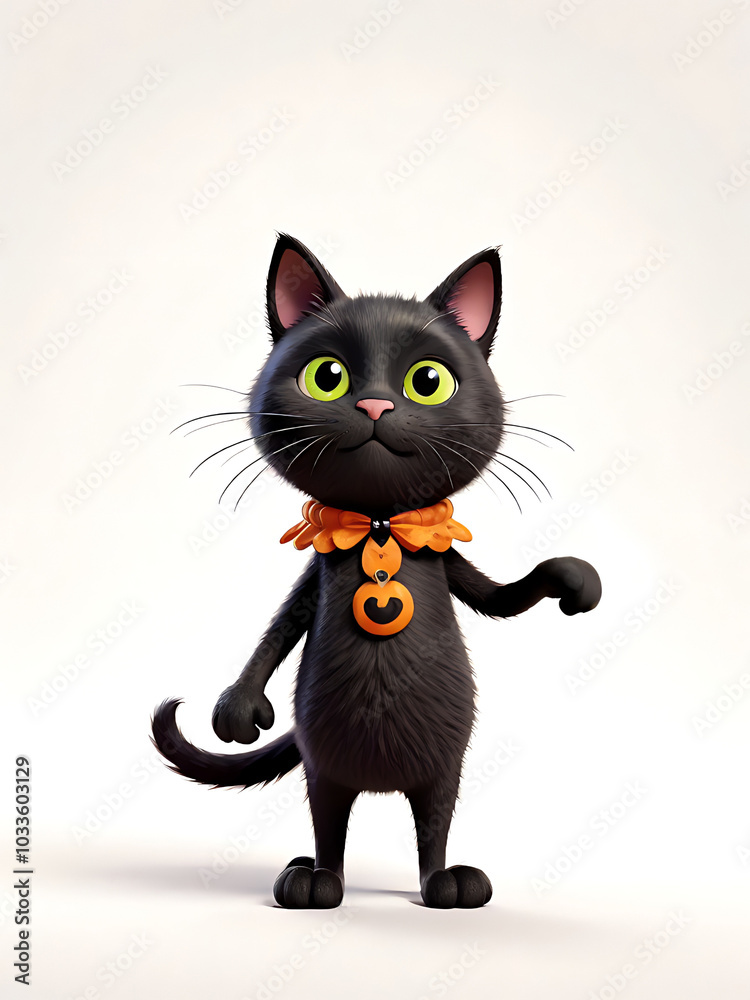 Black Cat with Orange Collar and Pendant Generative AI Black Cat with Orange Collar and Pendant Generative AI