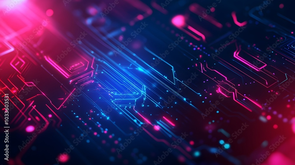 Abstract Digital Circuitry with Pink and Blue Glowing Lines Abstract Digital Circuitry with Pink and Blue Glowing Lines