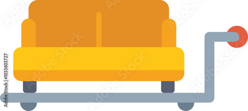 Delivery service is transporting sofa using a hand truck, colorful design icon