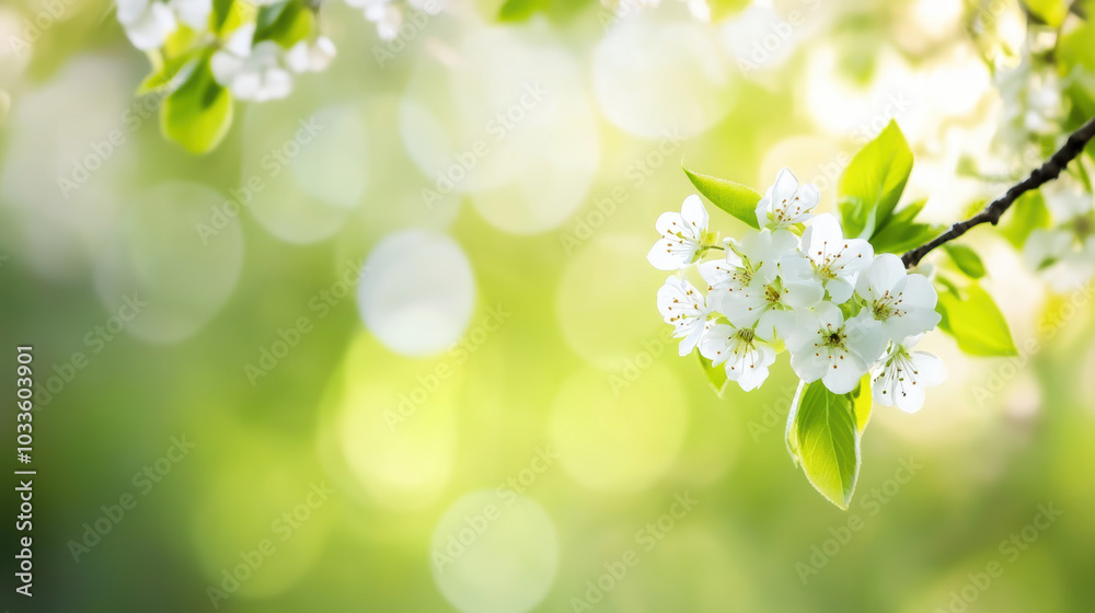 A white flower with green leaves is in the foreground of a green background A white flower with green leaves is in the foreground of a green background