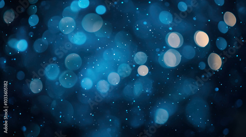 Abstract blue background with golden bokeh, festive photo background