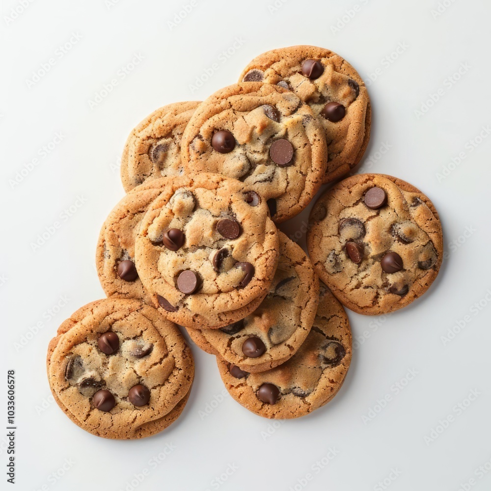 A collection of chocolate chip cookies with the topping visible. A collection of chocolate chip cookies with the topping visible.