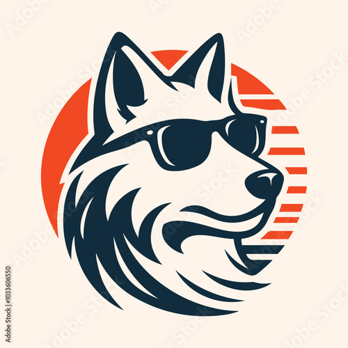 Dog with sunglass logo icon vector illustration