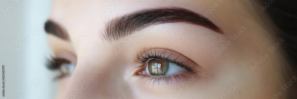 Naklejka premium Eyebrow Shape. Beautiful Woman with Stylish Eyebrow Tattooing and Perfectly Defined Brow Style