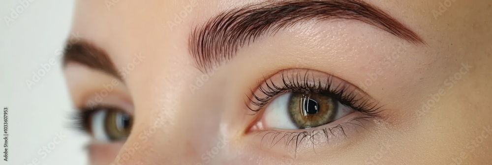 Naklejka premium Eyebrow Shape. Woman with Beautiful Brow After Styling, Microblading, and Microshading