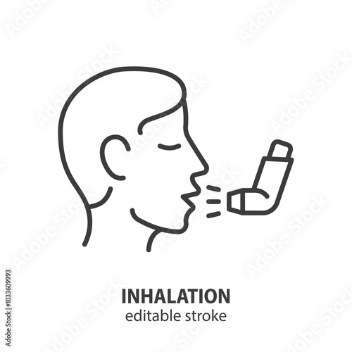 Inhalation line icon. Asthma inhaler symbol. Editable stroke. Vector illustration.