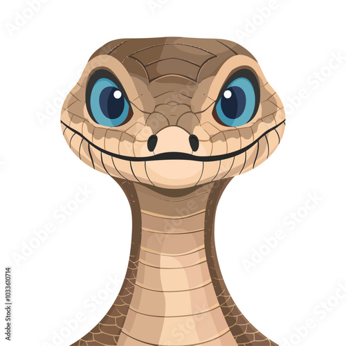 A close-up Vector illustration of a snake with big blue eyes and a friendly expression, ideal for wildlife, nature, and educational themes for children