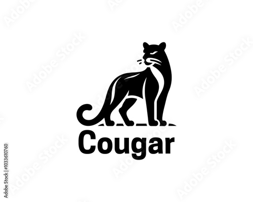 Black Cougar logo vector. Silhouette simple. Flat style. Cartoon Cougar logo.Animal logotype concept. 