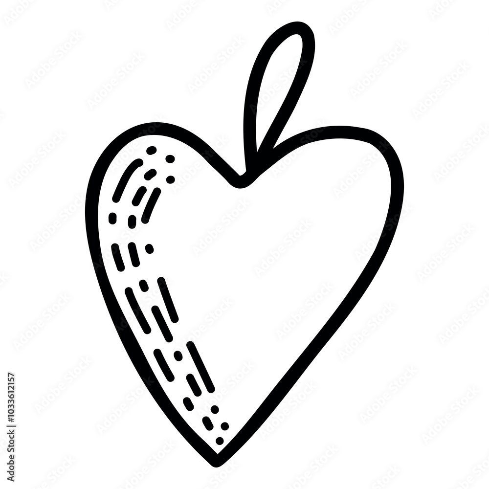 Fototapeta premium Doodle Heart Ornament on String, Hand-Drawn Christmas Tree Toy Vector, Festive Holiday Decoration Design