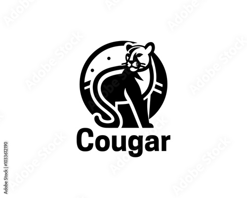 Black Cougar logo vector. Silhouette simple. Flat style. Cartoon Cougar logo.Animal logotype concept. 