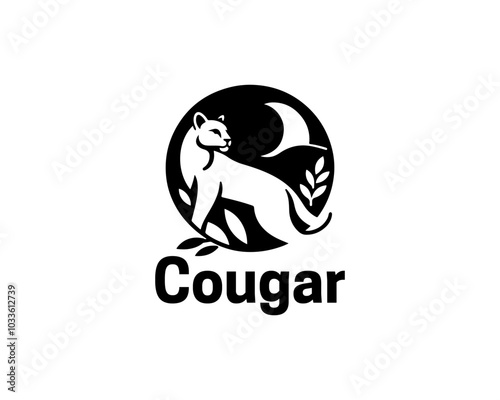 Black Cougar logo vector. Silhouette simple. Flat style. Cartoon Cougar logo.Animal logotype concept. 