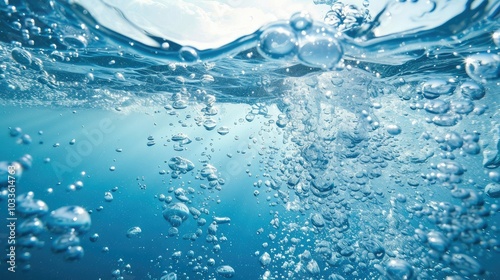 Fresh blue water with water bubbles backgrounds --no text and people, human --chaos 10 --ar 16:9 Job ID: 3212fd9c-aa1e-4381-a8b2-88d864dadc46