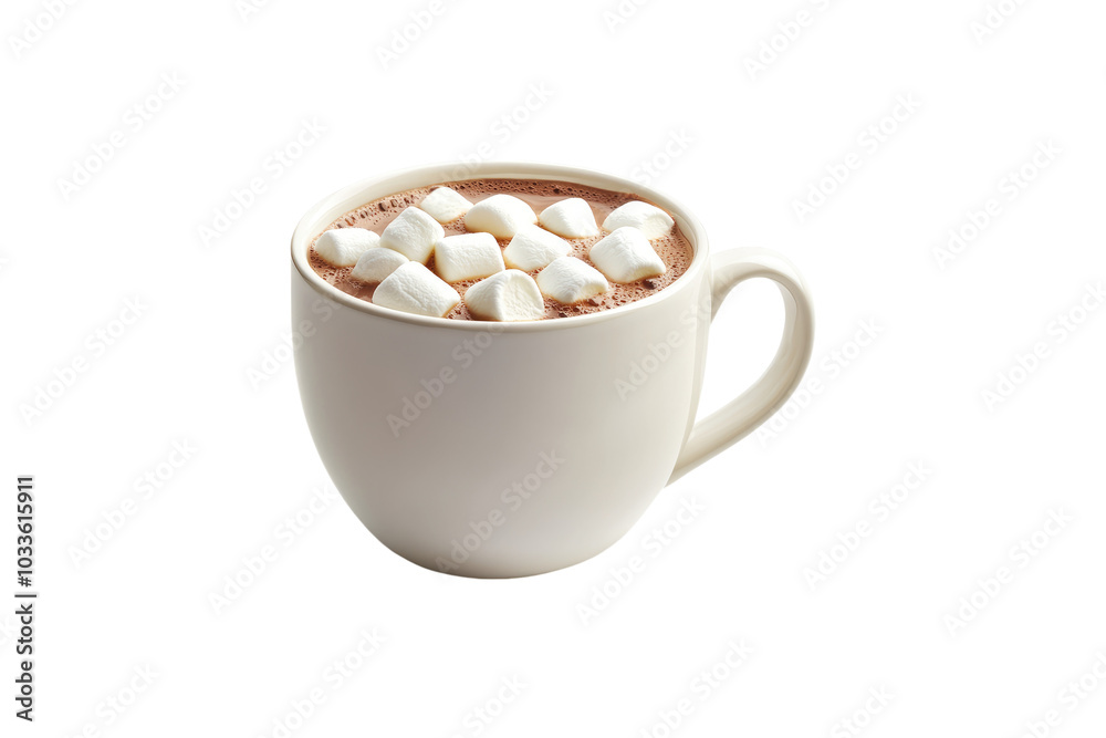Cup of hot chocolate with marshmallows in white mug on a transparent background Cup of hot chocolate with marshmallows in white mug on a transparent background