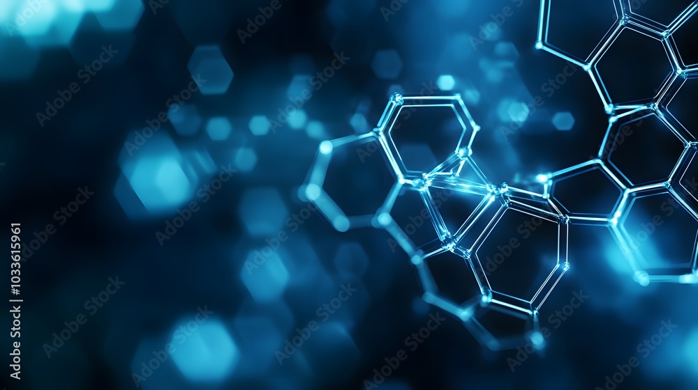 Fototapeta premium Abstract Blue Hexagon Network with Glowing Lines