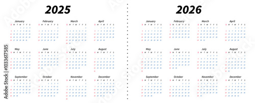 Calendar 2026, calendar 2025 week start Sunday corporate design planner template. Fully Editable Vector Design 