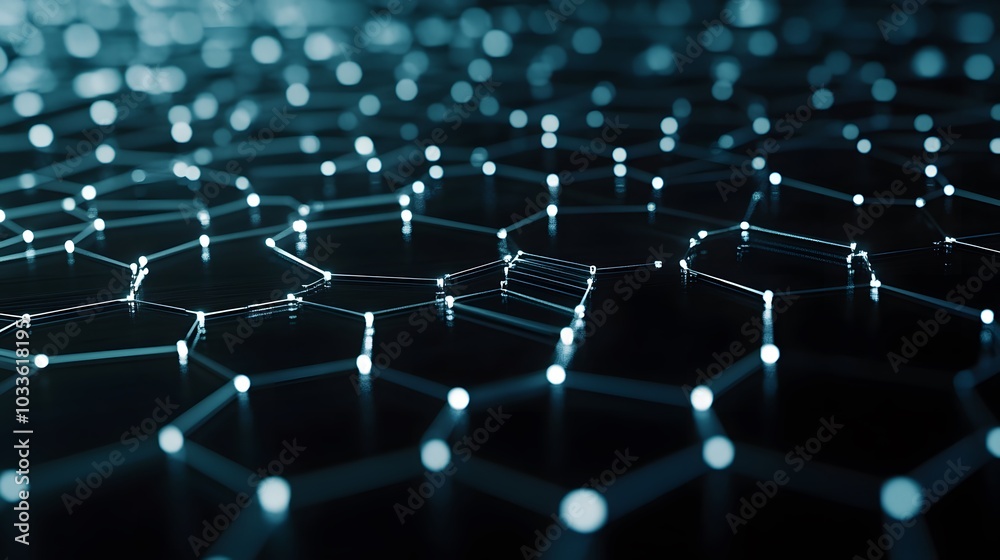 Obraz premium Abstract Blue Hexagon Network with Glowing Points