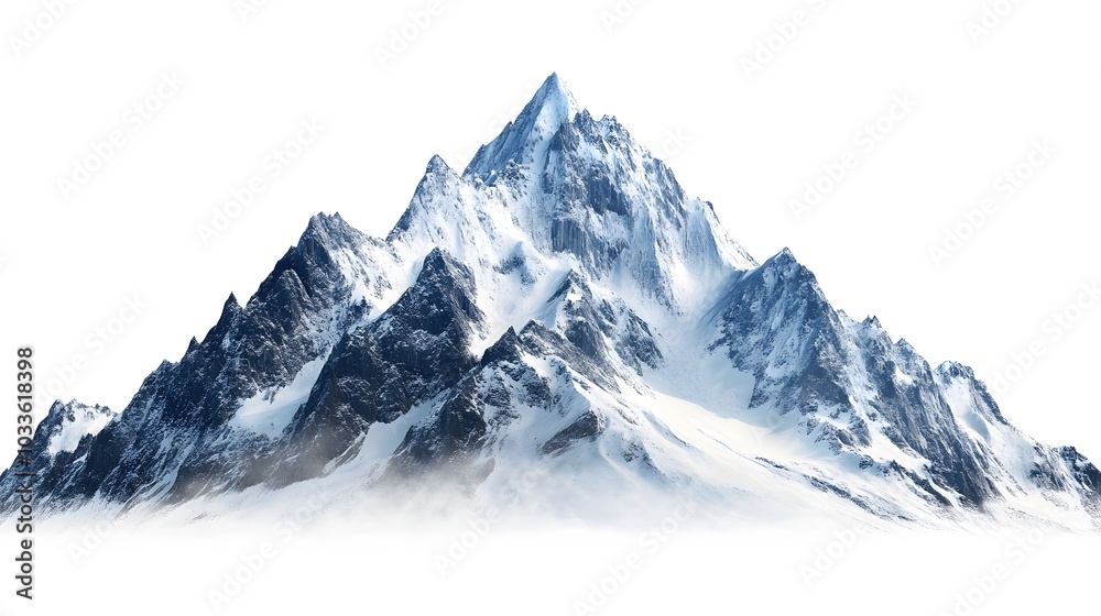 Fototapeta premium Snowy Mountains peaks separated on white background.