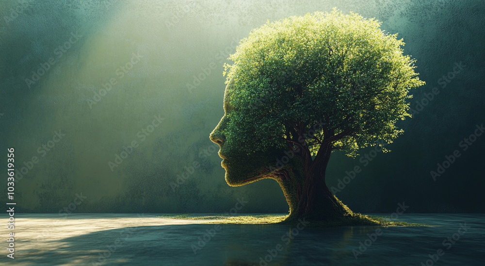 Beautiful tree shaped like a human head, symbolizing mental health ...