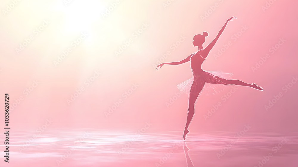 Ballet Dancer Silhouette in Pink Sunrise illustration abstract art background for presentations and wallpaper Ballet Dancer Silhouette in Pink Sunrise illustration abstract art background for presentations and wallpaper