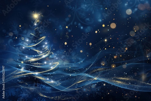 Elegant navy blue Christmas abstract background with shimmering gold accents