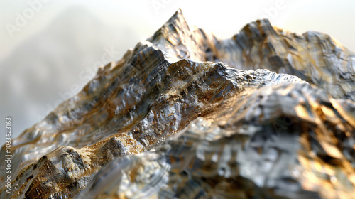 Metallic Mountain Layers: Abstract 3D Technological Landscape Concept