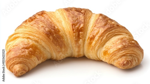 A golden-brown croissant with flaky layers, perfect for breakfast or a snack.