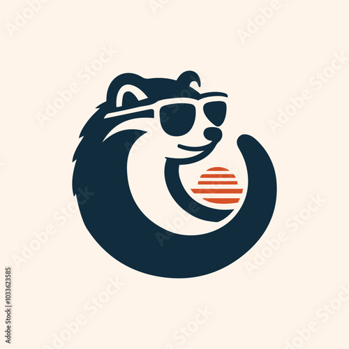 Raccoon with sunglass logo icon vector illustration