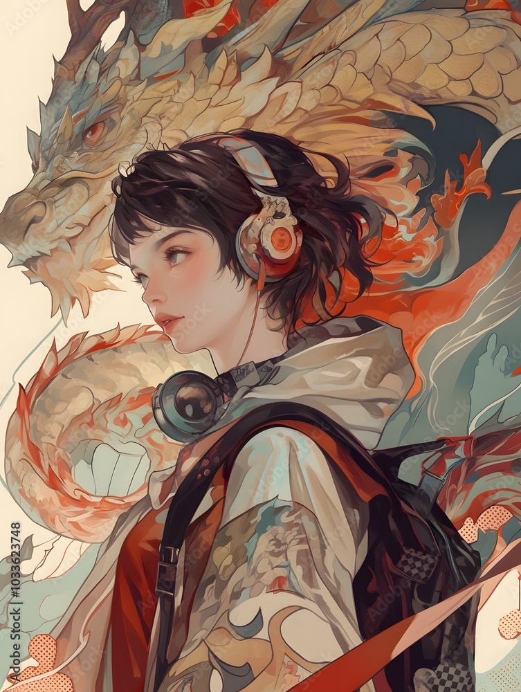 Fototapeta premium Shes_holding_a_tumbler,Fashion_illustration_in_the_style,generation AI