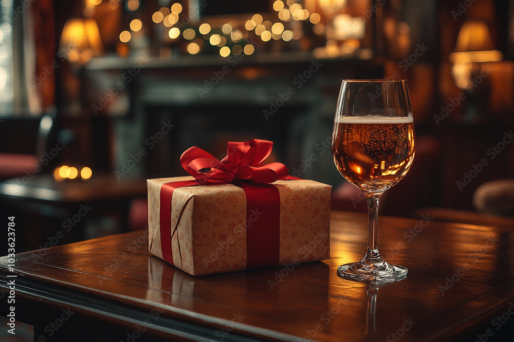 Mockup photo with space for text giftbox holiday present box with colorful ribbon bow, Generative AI Mockup photo with space for text giftbox holiday present box with colorful ribbon bow, Generative AI