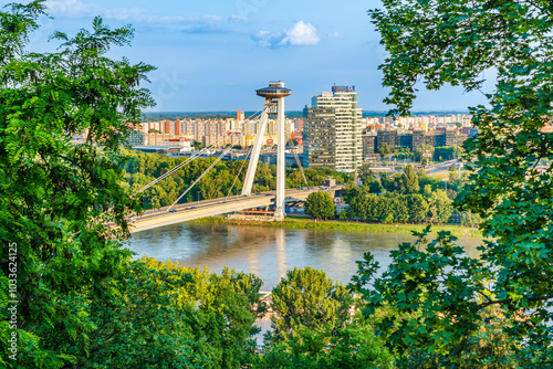 Photography Bratislava, Slovakia: The UFO tower and Most SNP bridge; UFO bridge and tower ac