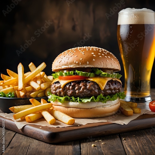 hamburger birra e patatine al pub photo