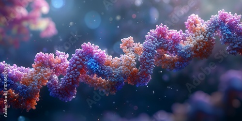 Close-up of DNA strand, a complex structure.