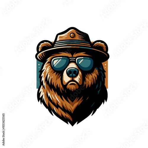 Californian bear with grasses in the ranger hat
