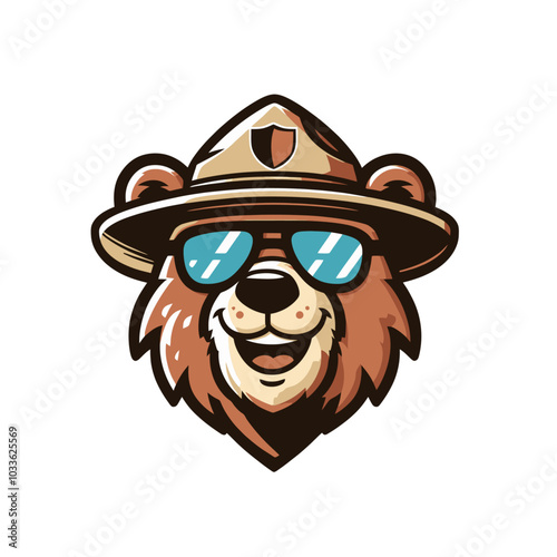 Californian bear with grasses in the ranger hat