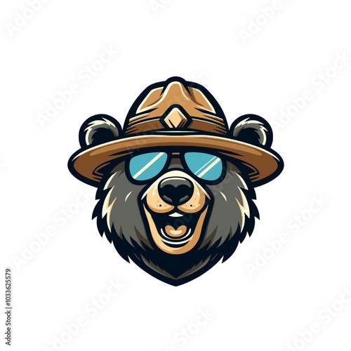 Californian bear with grasses in the ranger hat
