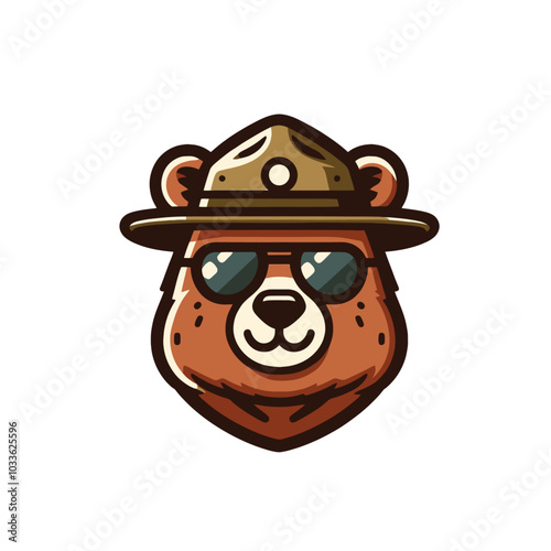 Californian bear with grasses in the ranger hat