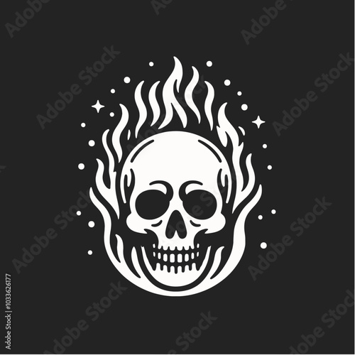 Skull in flame isolated vector illustration