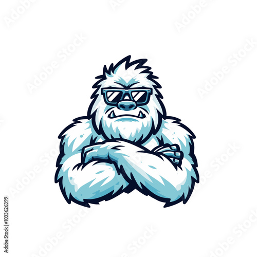Mysterious beast modern style cool yeti with sunglasses sports logo mascot with hands crossed