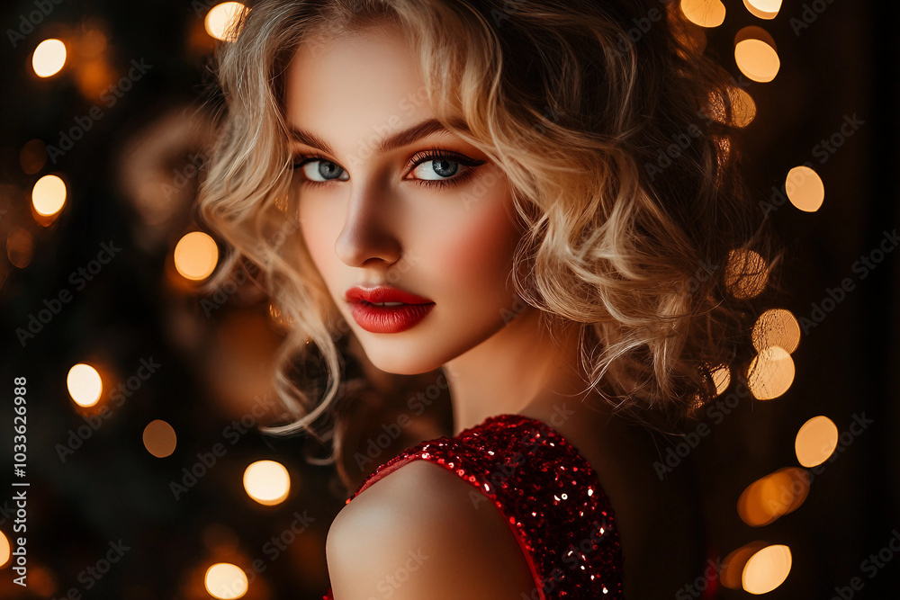 Generative AI image of person celebrating New Year's Christmas by beautifully decorated tree holiday magic advent Generative AI image of person celebrating New Year's Christmas by beautifully decorated tree holiday magic advent