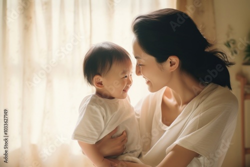 Happy baby contemplation togetherness. photo