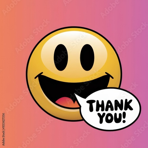 Happy smiley emoji with thank you text.
