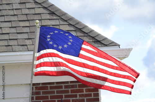 Betsy Ross American flag on a building 13 colonies