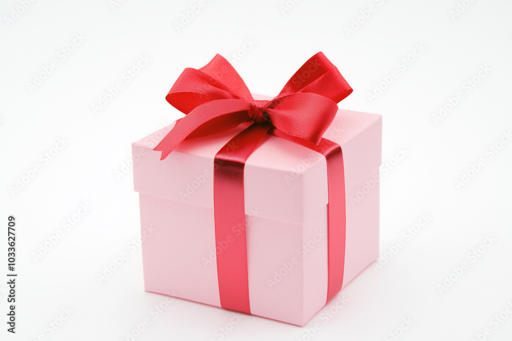 Obraz premium Pink gift box with red ribbon for Valentine's Day.